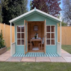 8 x 10 Mercia Premium Traditional T&G Summerhouse with Veranda - front on, painted for decoration