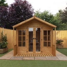 8 x 10 Mercia Premium Traditional T&G Summerhouse with Veranda - front on view, unpainted