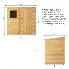 5 x 7 Mercia Overlap Pent Shed - dimensions
