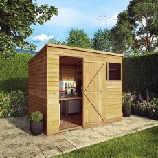 8x6 Mercia Overlap Pent Shed - with background and door open