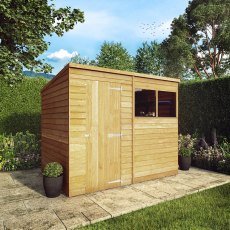 8x6 Mercia Overlap Pent Shed - with background and door closed
