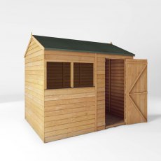 8 x 6 Mercia Overlap Reverse Shed - in situ - white background - angle view - doors open