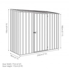 7 x 3 Mercia Absco Space Saver Pent Metal Shed - Dimensions