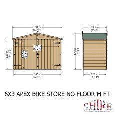 3 x 6 Shire Shiplap Bike Storage - No Floor - Dimensions