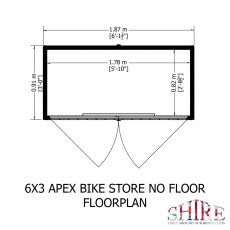 3 x 6 Shire Shiplap Bike Storage - No Floor - Floor plan with dimensions