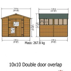 Shire 10 x 10 (2.99m x 2.99m) Shire Overlap Workshop Shed with Double Doors