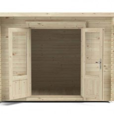 6 x 10 Forest Harwood Pent Log Cabin - front view doors open