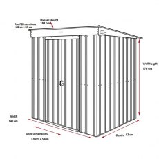 Dimensions for 5 x 3 Lotus Pent Metal Shed in Anthracite Grey