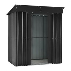 Isolated view of 5 x 3 Lotus Pent Metal Shed in Anthracite Grey with sliding doors open
