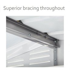 Interior view of high quality bracing used for 6 x 3 Lotus Apex Metal Sheds