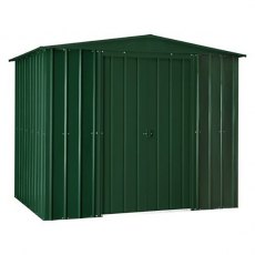 Isolated view of 8 x 3 Lotus Apex Metal Shed in Heritage Green with sliding doors closed