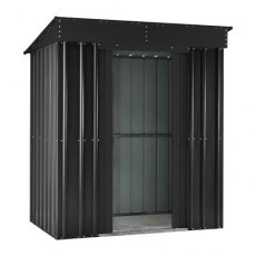 Isolated view of 6 x 3 Lotus Pent Metal Shed in Anthracite Grey with sliding doors open