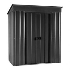 Isolated view of 8 x 4 Lotus Pent Metal Shed in Anthracite Grey with sliding doors closed