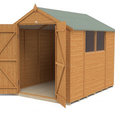 8x6 Forest Shiplap Shed with Double Doors - Angled view, showing windows, doors open