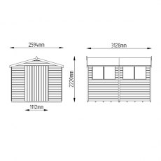 8x10 Forest Shiplap Workshop Shed with Double Doors - Dimensions