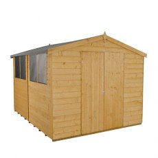 8x10 Forest Shiplap Workshop Shed with Double Doors - 3/4 view, doors closed