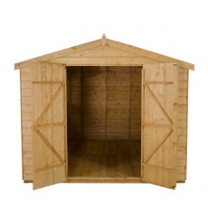 8x10 Forest Shiplap Workshop Shed with Double Doors - Front view, doors open