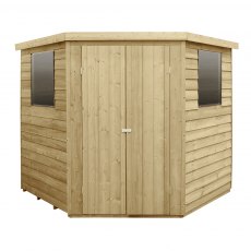 7x7 Forest Overlap Corner Shed - Front View