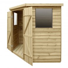 7x7 Forest Overlap Corner Shed - Side Elevation with doors open