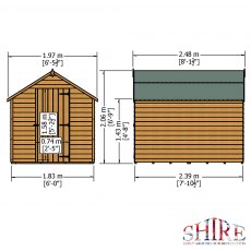 8 x 6 Shire Value Overlap Pressure Treated Shed - Windowless - Dimensions