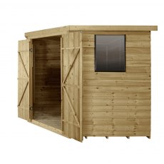 8x8 Forest Overlap Corner Shed - Side Elevation with doors open