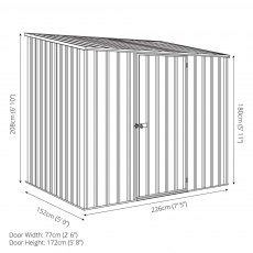 7 x 5 Mercia Absco Space Saver Pent Metal Shed - Dimensions