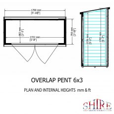 3 x 6 Shire Pent Overlap Shed with Double Doors - internal dimensions
