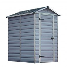 4 x 6 Palram Skylight Plastic Apex Shed - Grey - white background with door closed