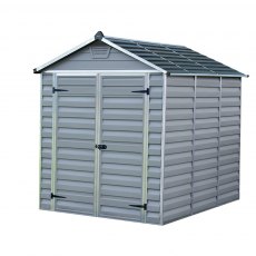 6x8 Palram Skylight Plastic Apex Shed - Grey - white background and doors closed
