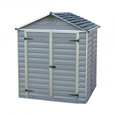 6x5 Palram Skylight Plastic Apex Shed - Grey - white background and door closed
