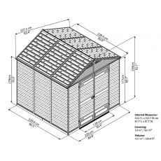 8x8 Palram Skylight Plastic Apex Shed - Dark Grey - schematic drawing