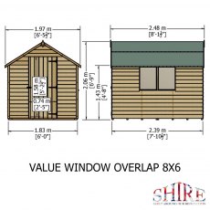 8 x 6 Shire Value Overlap Shed - dimensions