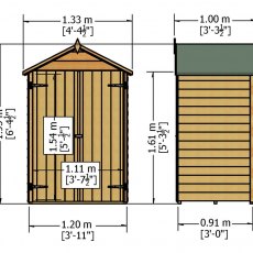 4 x 3 Shire Overlap Shed with Double Doors - pressure treated - dimensions