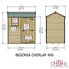 4x6 Shire Overlap Reverse Apex Shed - dimensions