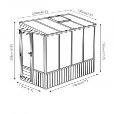 8 x 4 Mercia Premium Lean-to Greenhouse - Dimensions