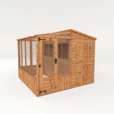 8 x 8 Mercia Premium Greenhouse and Shed Combi - angled and isolated