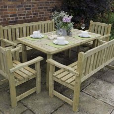 Forest Rosedene 5ft Bench - Pressure Treated - dressed for dinner with matching table and chairs