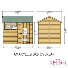 8x6 Shire Amaryllis Overlap Apex Shed with Single Door - External Dimensions