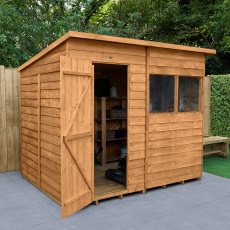 8x6 Forest Overlap Pent Garden Shed - angled shed with door open