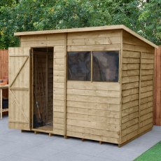 8 x 6 Forest Overlap Pent Shed - Pressure Treated - angled shed with door open
