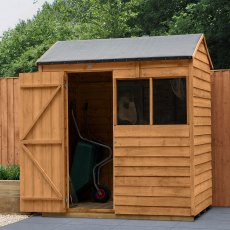 6 x 4 Forest Overlap Reverse Apex Shed - angled shed with door open