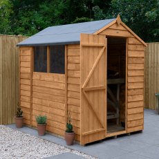 7x5 Forest Overlap Apex Garden Shed - angled shed with door open