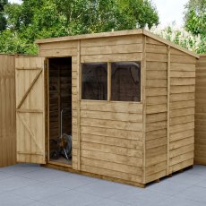 7x5 Forest Overlap Pent Shed - Pressure Treated - angled shed with door open