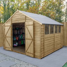10 x 10 Forest Overlap Apex Shed - Pressure Treated - angled shed with door open