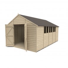 10 x 15 Forest Overlap Workshop Shed - Pressre Treated - doors open and windows on the right hand si