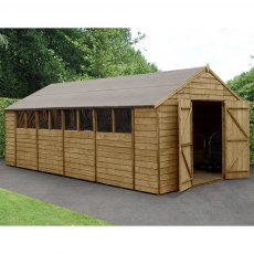 10 x 20 Forest Overlap Apex Workshop Shed - Pressure Treated - angled shed with door open