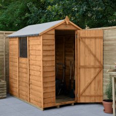 6 x 4 Forest Overlap Apex Garden Shed - angled shed with door open