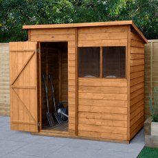 6 x 4 Forest Overlap Pent Garden Shed - angled shed with door open