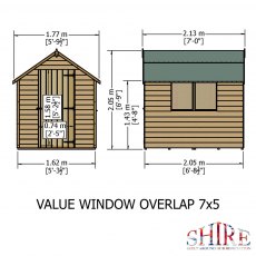 7 x 5 (2.05m x 1.62m) Shire Value Overlap Shed  - dimensions