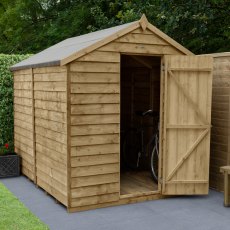 8x6 Forest Overlap Shed - Windowless - Pressure Treated - insitu with door open